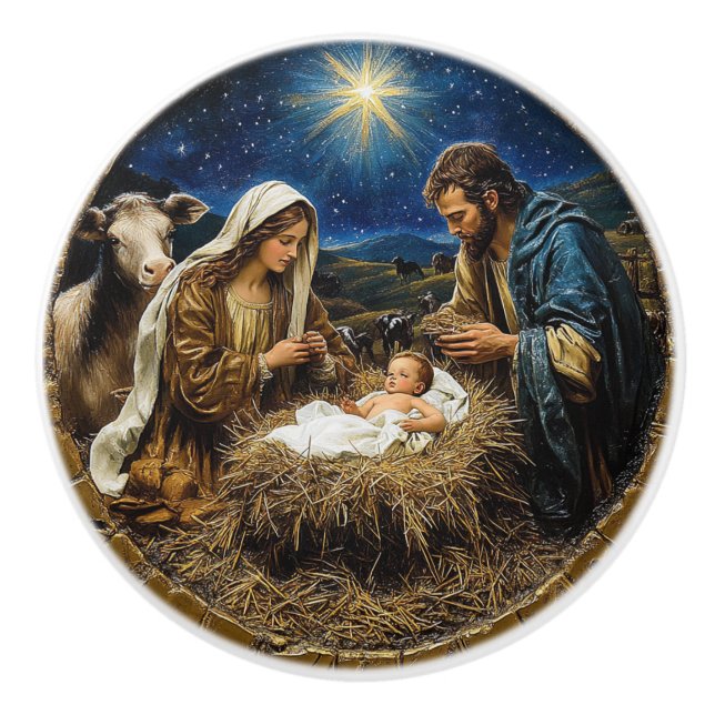 Pomo De Cerámica Nativity Scene (Anverso)