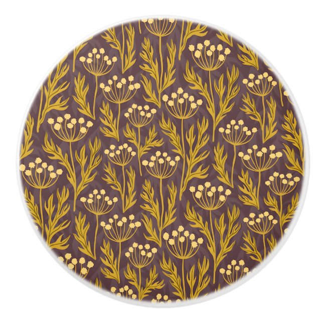 Pomo De Cerámica Natural Floral Pattern: Golden Accents  Dark Canva (Anverso)