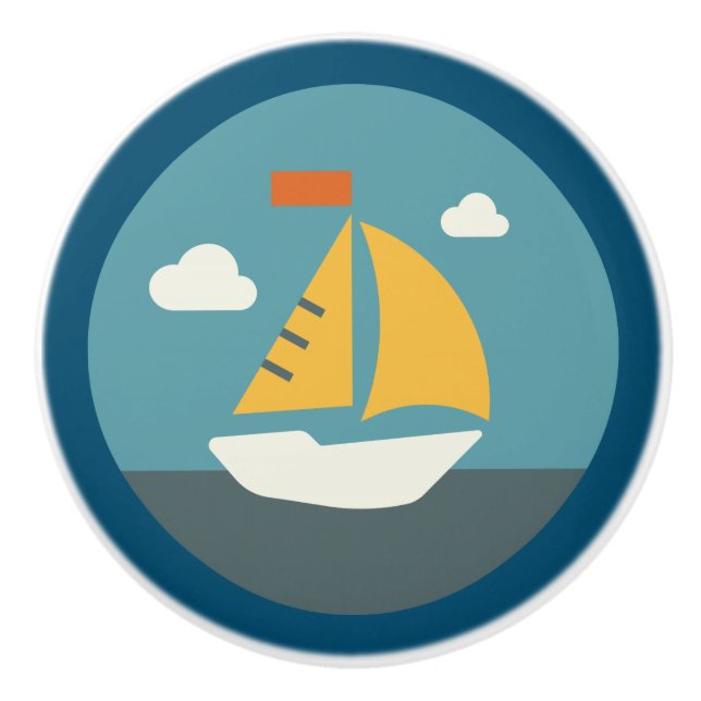 Pomo De Cerámica Náutica, vida costera, velero (Anverso)