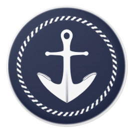 Pomo De Cerámica Nautical Anchor Naval Azul y Blanco