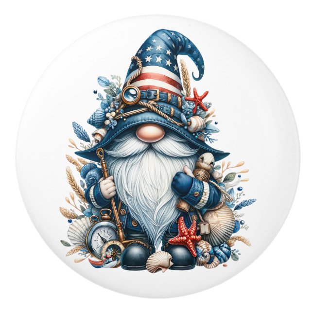 Pomo De Cerámica Nautical Beach Gnome (Anverso)