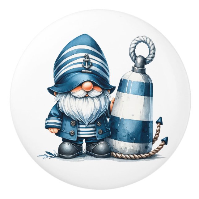 Pomo De Cerámica Nautical Beach Gnome (Anverso)