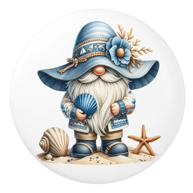 Pomo De Cerámica Nautical Beach Gnome (Anverso)