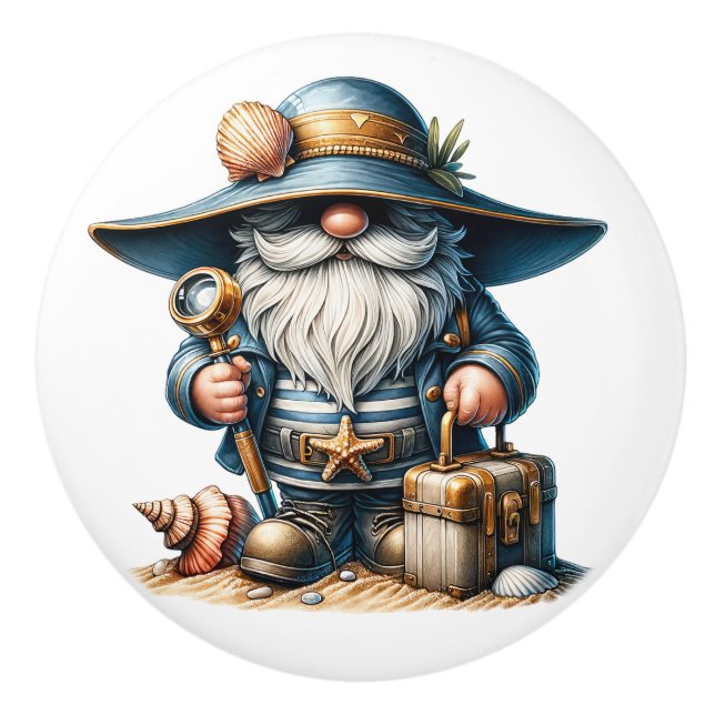 Pomo De Cerámica Nautical Beach Gnome (Anverso)