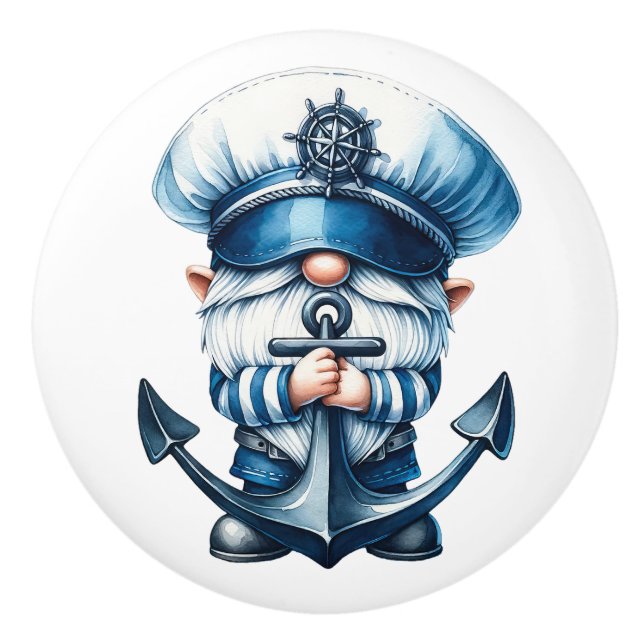 Pomo De Cerámica Nautical Beach Gnome (Anverso)