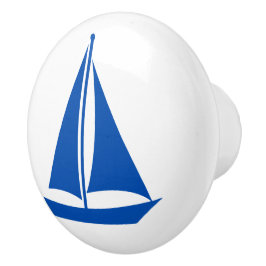 Pomo De Cerámica Nautical Blue Sailboat
