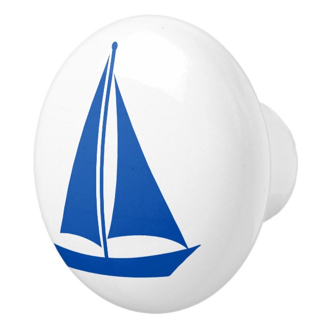 Pomo De Cerámica Nautical Blue Sailboat (Derecha)