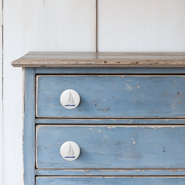 Pomo De Cerámica Nautical Blue Yacht Sail Bot (Sail Boat Ceramic Knobs)