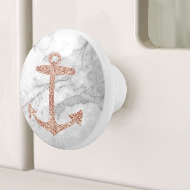 Pomo De Cerámica Nautical Coastal Beach White Marble Ship Anchor (Nautical Coastal Beach White Marble Ship Anchor Ceramic Knob)