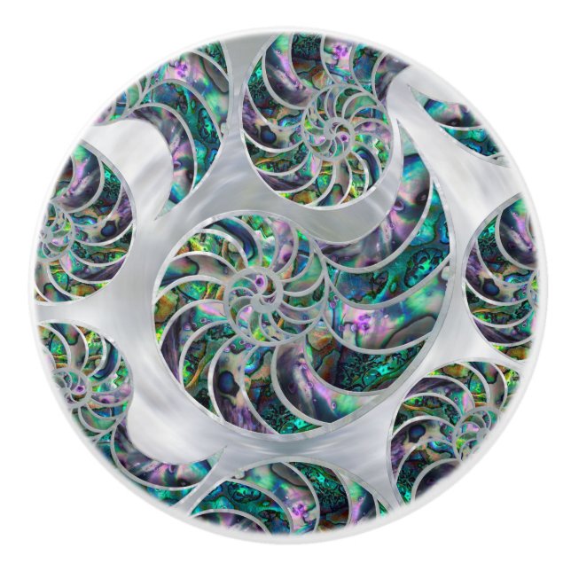 Pomo De Cerámica Nautilus Shell Abalone y Pearl (Anverso)