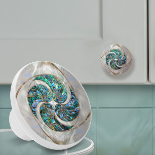 Pomo De Cerámica Nautilus Shell - Abalone y Pearl