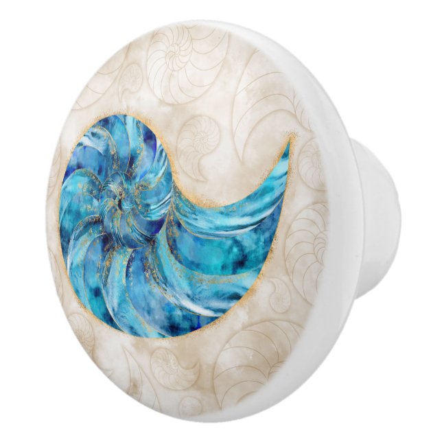 Pomo De Cerámica Nautilus Shell azul acuarela (Derecha)