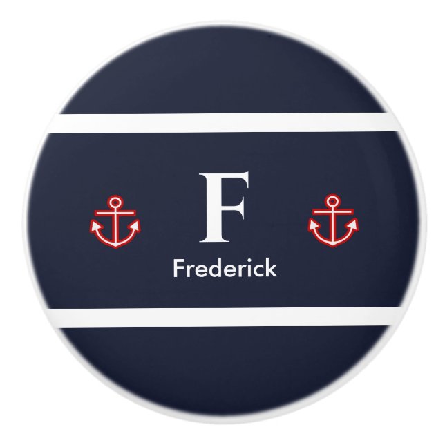 Pomo De Cerámica Navía marina náutica franjas blancas azules para b (Anverso)