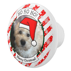 Pomo De Cerámica Navidades de fotografía personalizado Santa Hat Ma