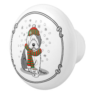 Pomo De Cerámica Navidades de invierno Viejo perro pastor inglés gr