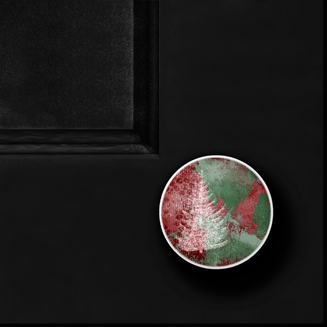 Pomo De Cerámica Navidades Grunge | Árbol XMas verde y blanco rojo (Subido por el creador)