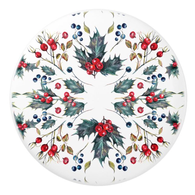 Pomo De Cerámica Navidades Holly y Berries Drawer Pull (Anverso)
