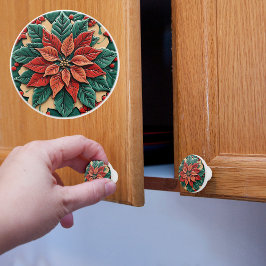 Pomo De Cerámica Navidades rojos de Poinsettia