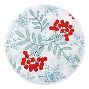 Pomo De Cerámica Navidades, Rowan, rojo, blanco, copos de nieve Cer