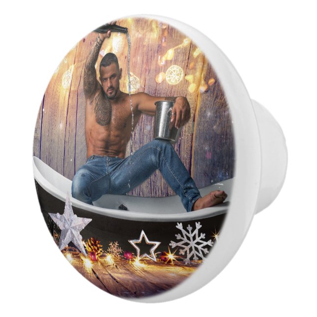 Pomo De Cerámica Navidades SlipperyJoe estrellas doradas luces moja (Derecha)