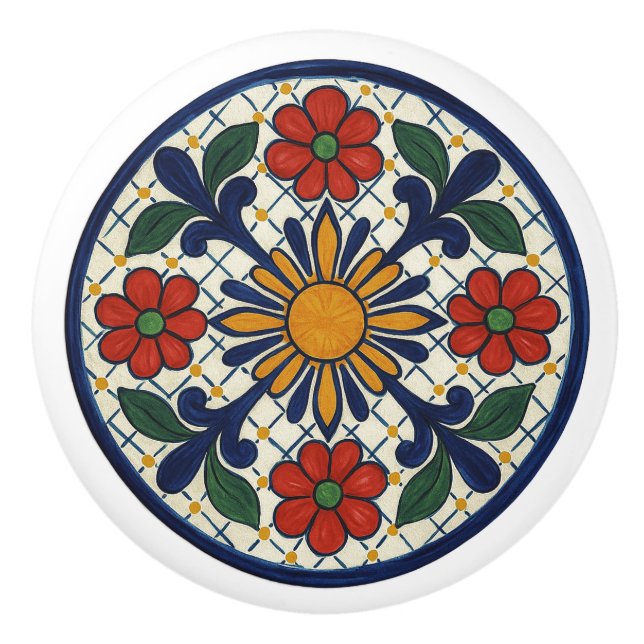 Pomo De Cerámica Negrita Talavera Sunburst Ceramic Knob (Anverso)