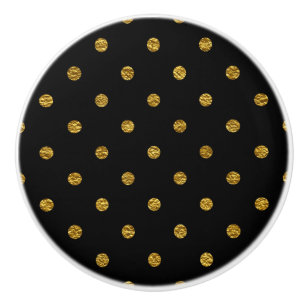 Pomo De Cerámica Negro con lunares modernos de falso foil dorado