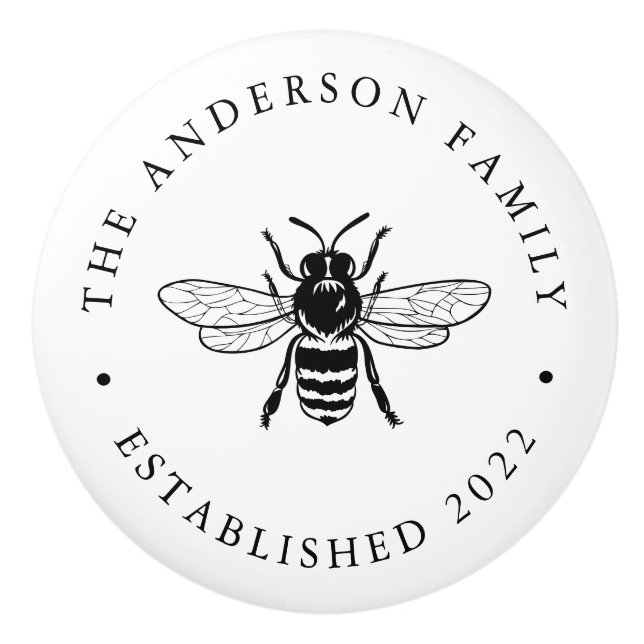 Pomo De Cerámica Negro | Ilustracion de abejas ventilado personaliz (Anverso)