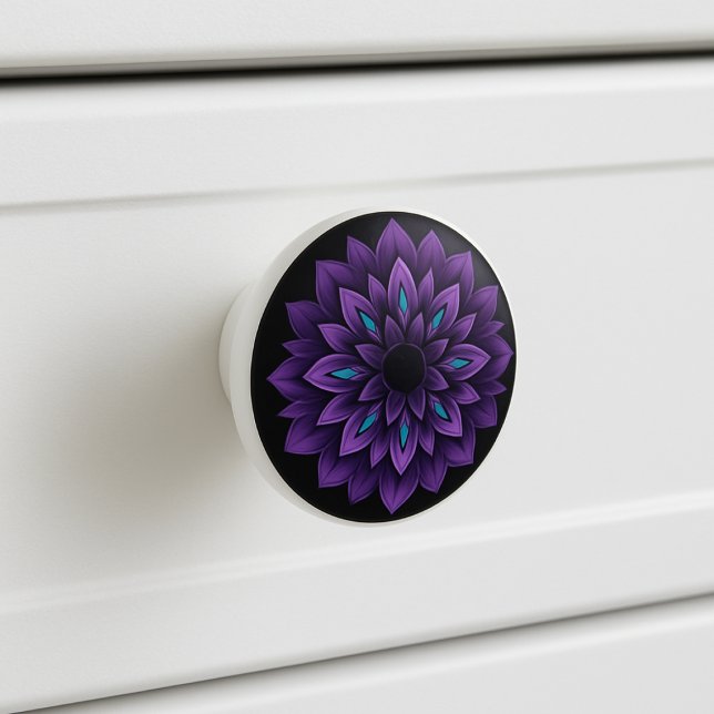 Pomo De Cerámica Negro, púrpura, Verde azulado y Rubor Mandala Knob (Subido por el creador)