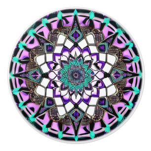 Pomo de cerámica negro, púrpura y Verde azulada