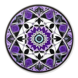 Pomo De Cerámica Negro, púrpura y Verde azulado Mandala Knob cerámi