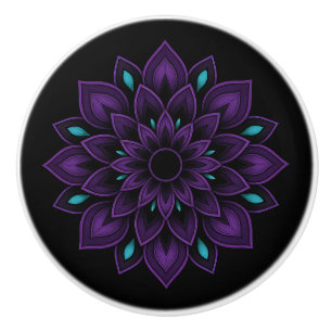 Pomo De Cerámica Negro, púrpura y Verde azulado Mandala Knob cerámi