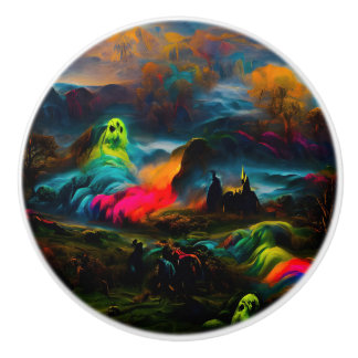 Pomo De Cerámica Neon Ghosts en un entorno de fantasía