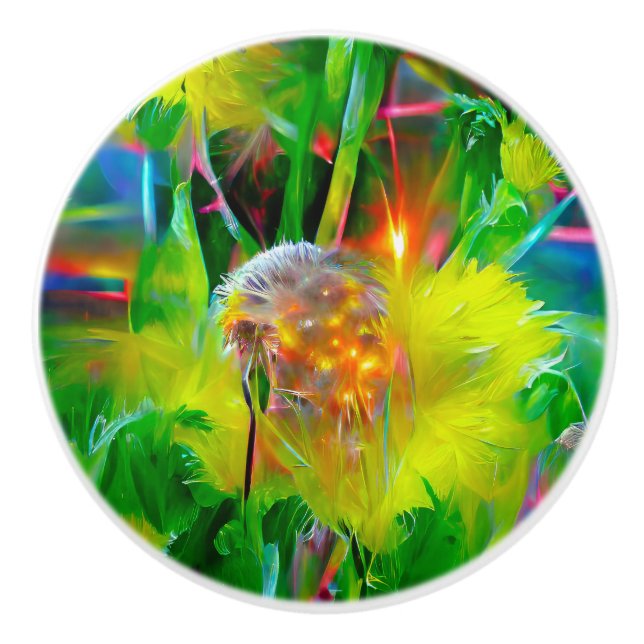 Pomo De Cerámica Neon Glow Dandelions en Dream Garden (Anverso)