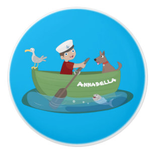 Pomo De Cerámica Niño pequeño marinero y personalizado de un bote d