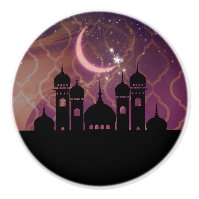 Pomo De Cerámica Noches árabes Rosa morado marroquí de Oriente Medi (Anverso)