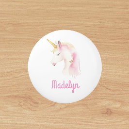 Pomo De Cerámica Nombre blanco rosa unicornio