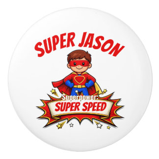 Pomo De Cerámica Nombre de superhéroe personalizado para niños y su