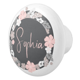 Pomo De Cerámica Nombre Floral Personalizado Rosa