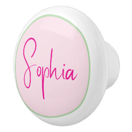 Pomo De Cerámica Nombre minimalista personalizado rosa