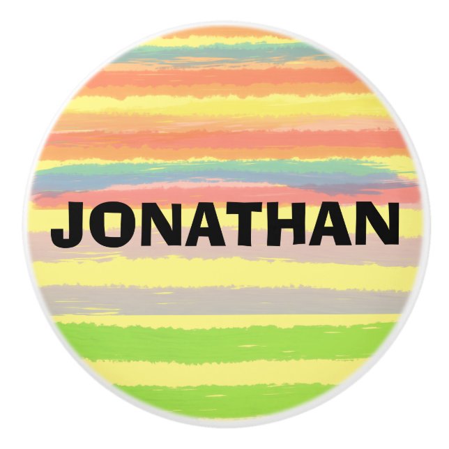 Pomo De Cerámica NOMBRE Naranja azul Tiras verdes Tejido cerámico (Anverso)