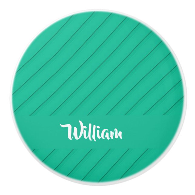 Pomo De Cerámica Nombre personalizado color verde diagonal plástico (Anverso)