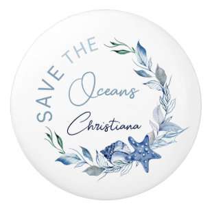 Pomo De Cerámica Nombre personalizado de las cáscaras de color azul