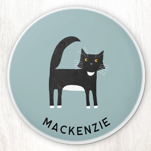 Pomo De Cerámica Nombre personalizado del gato negro y blanco del t
