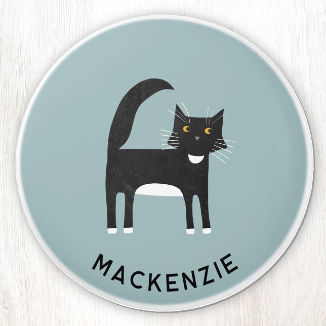 Pomo De Cerámica Nombre personalizado del gato negro y blanco del t (Fun personalized custom name black and white tuxedo cat ceramic door knob for animal and pet lovers)