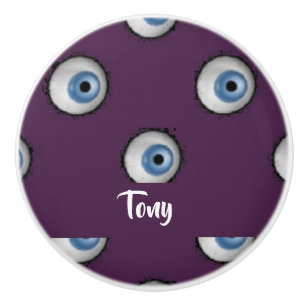 Pomo De Cerámica Nombre personalizado en ojos grandes sobre morado