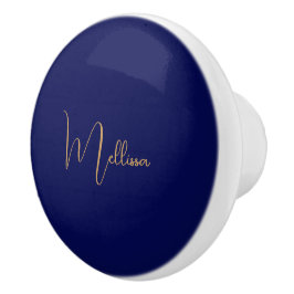 Pomo De Cerámica Nombre personalizado minimalista azul 