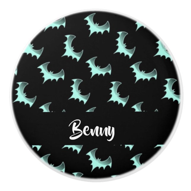 Pomo De Cerámica Nombre personalizado murciélagos azules (Anverso)