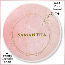 Nombre personalizado Pink & Gold Ceramic Knob