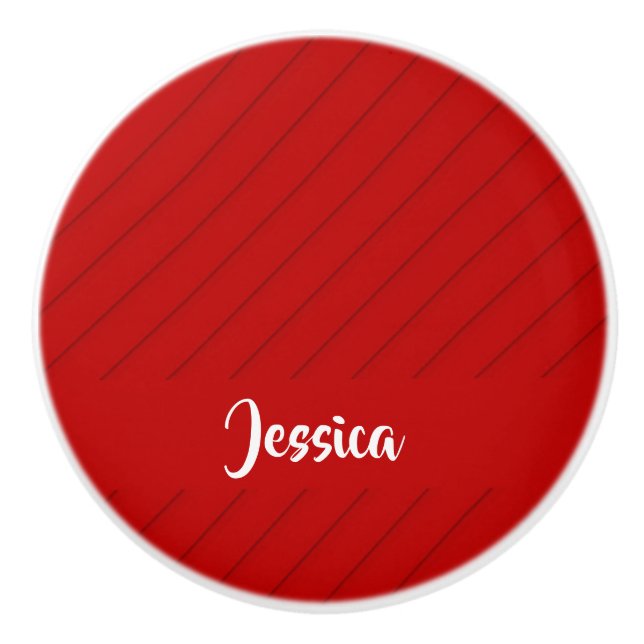 Pomo De Cerámica Nombre personalizado plástico diagonal rojo textur (Anverso)