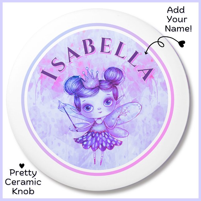 Pomo De Cerámica Nombre personalizado púrpura princesa pomada cerám (Add Your Name to this Ceramic Knob. Cute Girly Gift for Girls Who Love Fairies & the Color Purple!)